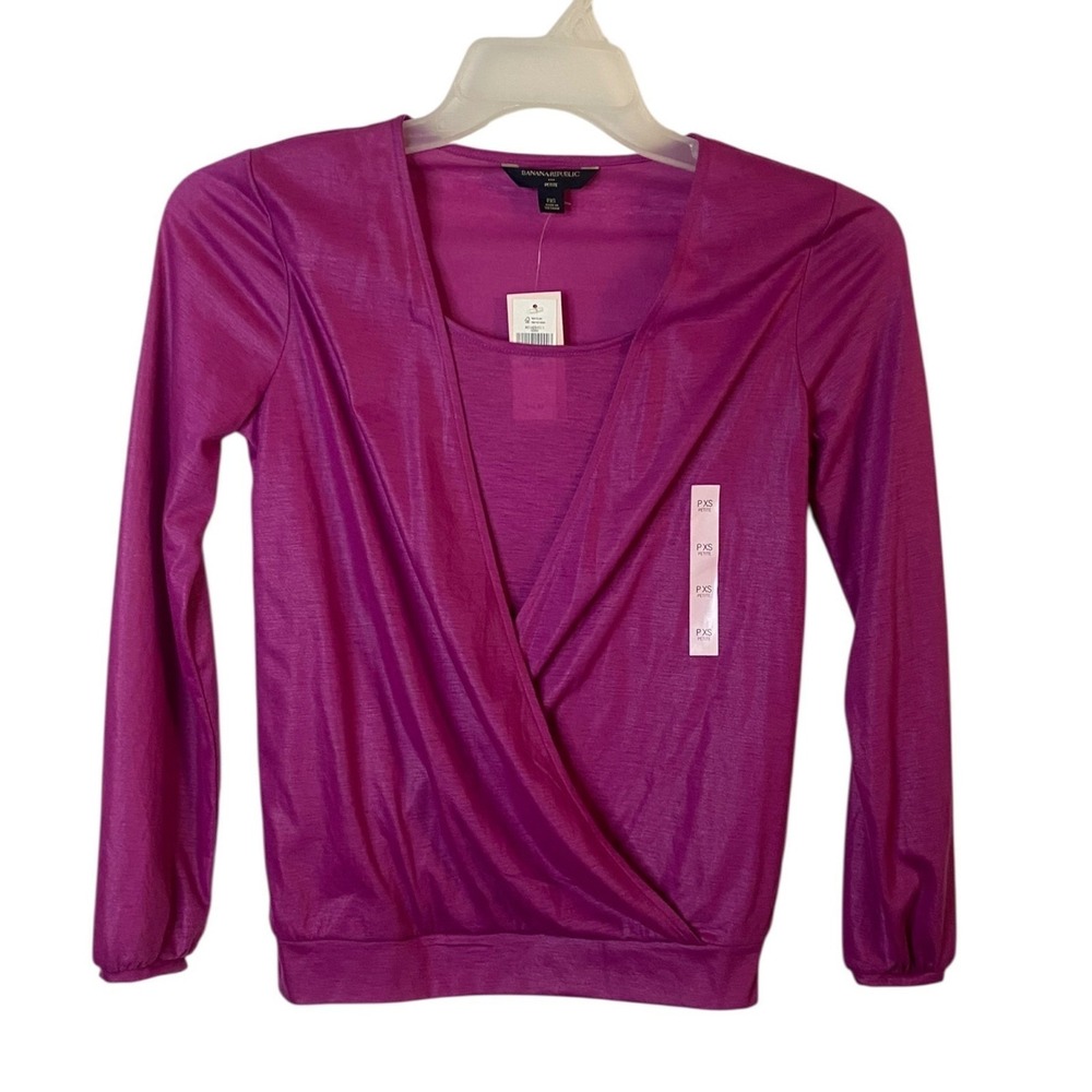 Banana Republic Womens PXS Rose Pink Crossover Long Sleeve Blouse NWT New
